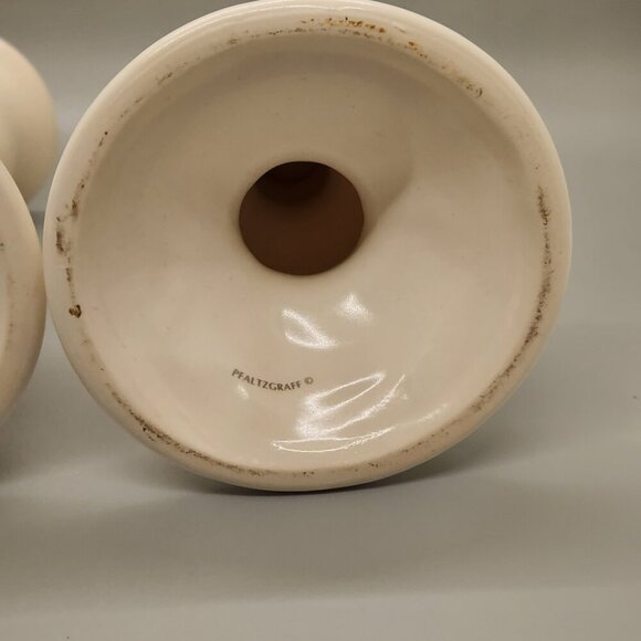 Pair Pfaltzgraff TEA ROSE Stoneware 5" Candle Stick Holders Set 2 USA @135 - Picture 2 of 5